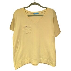 Fresh Produce‎ V-Neck T-Shirt Pocket Short Sleeve Casual Top Yellow S
